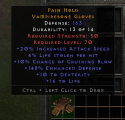 D2r Ladder Crafted Gloves +20% IAS/4%LL/10%CB/148%ed/10 Dex/16 Life