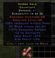 D2r Non Ladder Rare Gloves +20% IAS/3%ml/157%ed/12 Dex/Cr 27%/Fr 12%