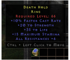 D2r non Ladder Rare Ring +10% Fcr/20 Str/35 Life/6 Res All