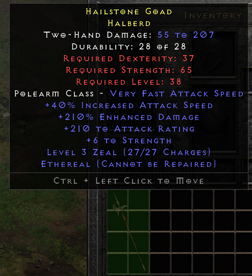 Eth Rare Halberd +40%Ias/210% Ed/210 Ar/6 Str