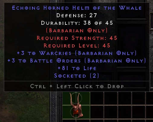 Barb Magic Helm +3 Warcries /3 Battle Orders/81 Life/2 os