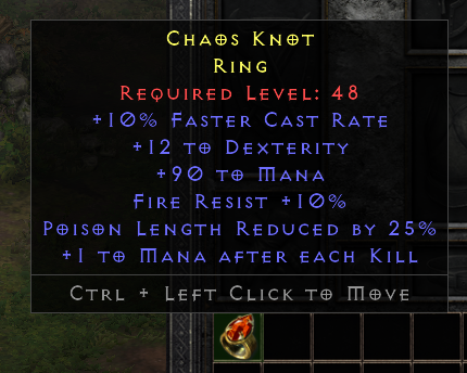 Rare Ring +10% FCR/12 Dex/90 Mana/Fr 10%/PLR 25%/1 ek