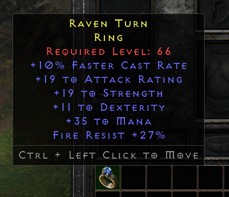 D2r Ladder Rare Ring +10% FCR/19 Str/11 Dex/35 Mana/Fr 27%