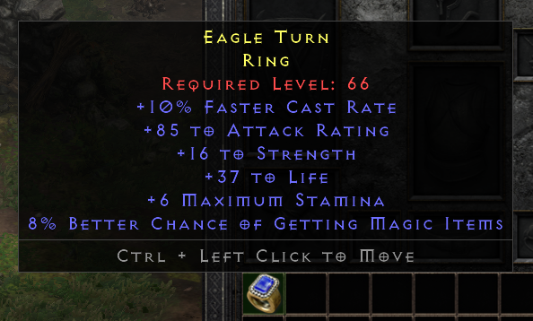 D2r Non Ladder Rare Ring +10% Fcr/85 Ar/16 Str/37 Life